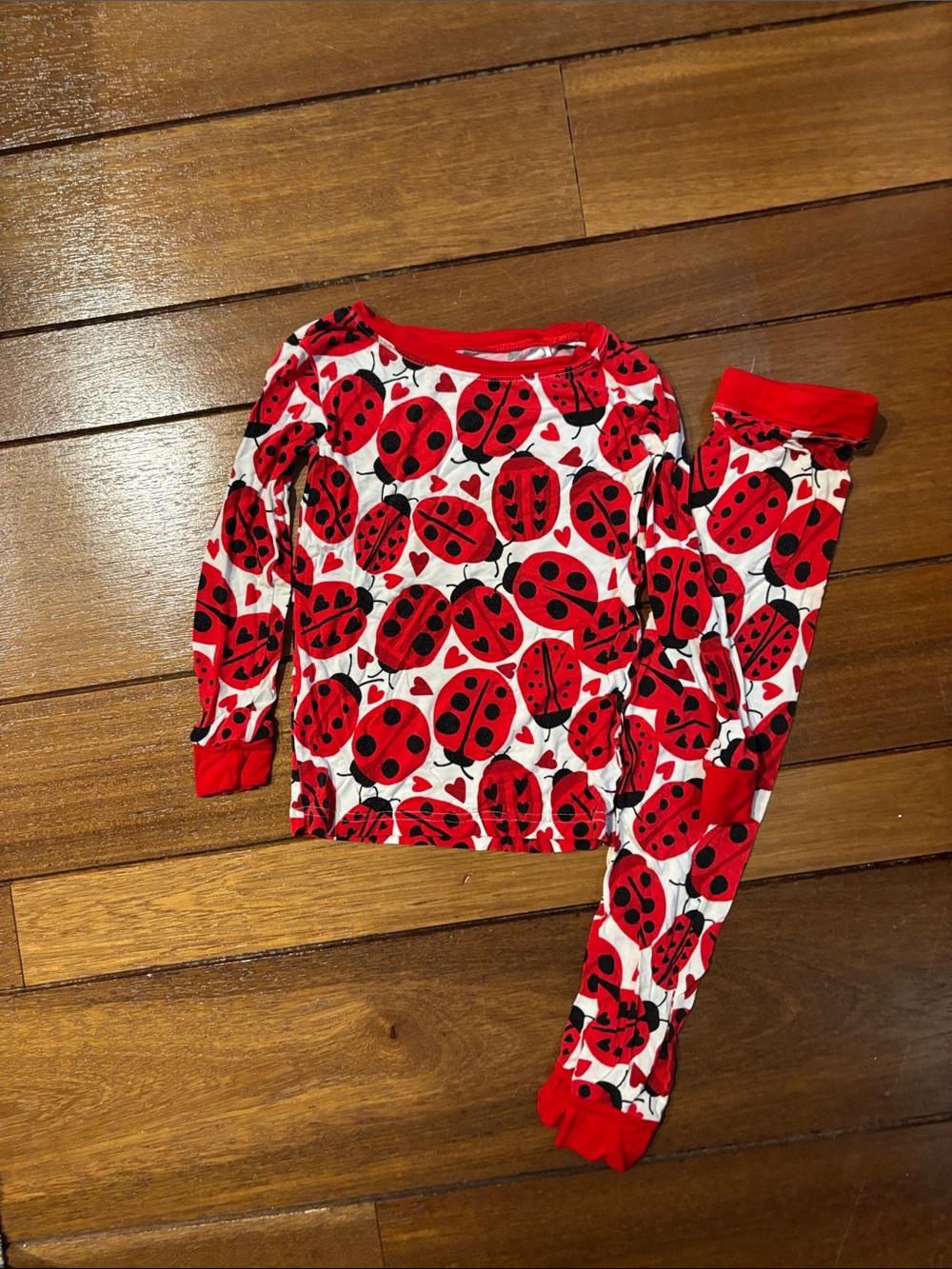 Kids Little Sleepies Red Heart Ladybug Pajama Set - Long Sleeve 3T